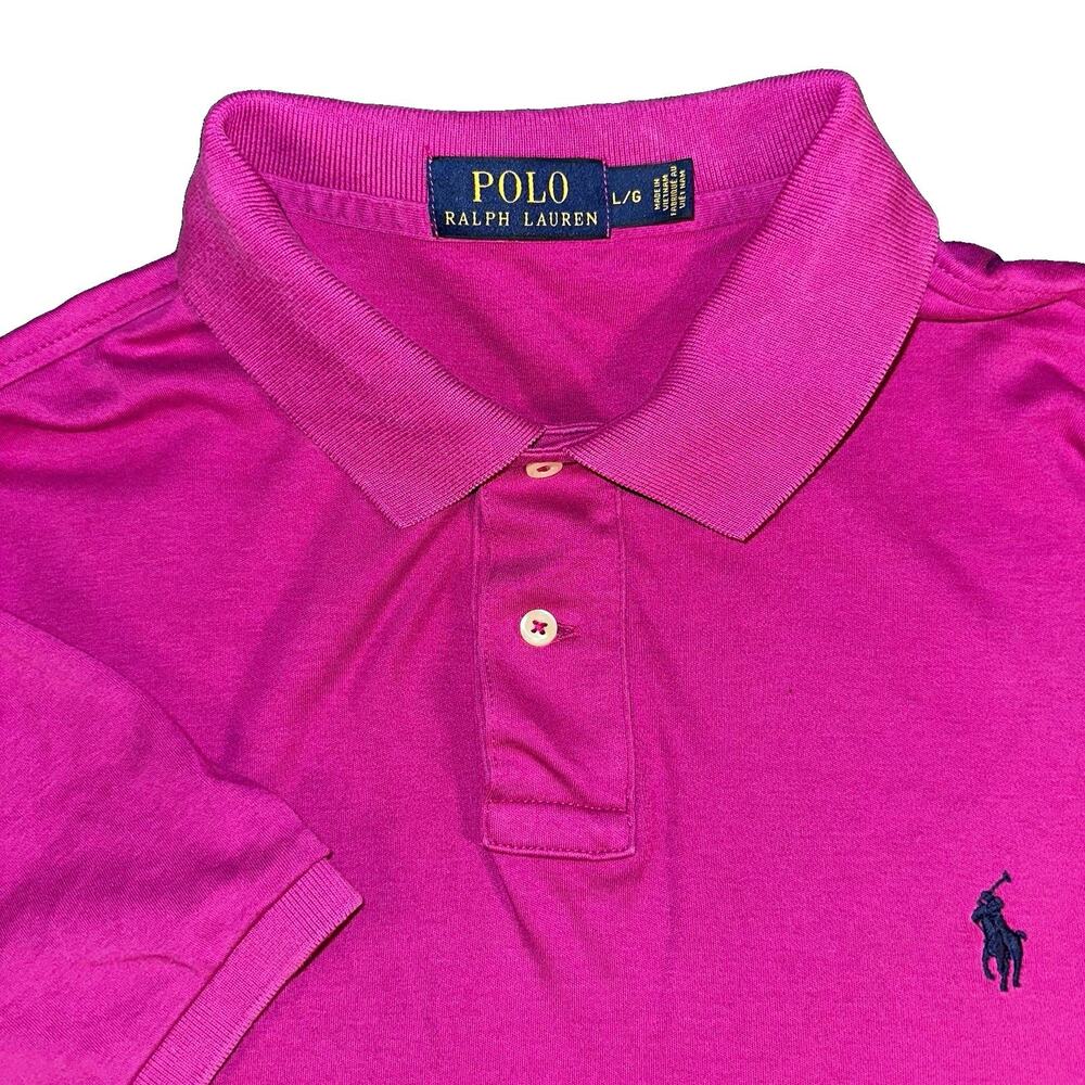 Polo Ralph Lauren Shirt Mens Large L Pink Magenta Blue Pony Jersey Short Sleeve